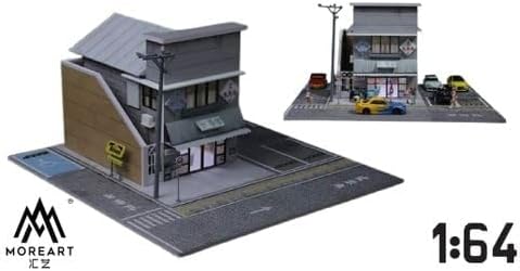Japanese Candy House Scene Diorama 1:64 Scale with LED Lighting – Diecast Car Display Case for Hot Wheels, MiniGT, Matchbox, Initial D – Acrylic Cover Model Car Garage – 30x30x15.6 cm
