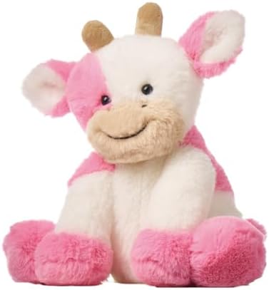 Hopearl Adorable Plush Cow Toy Floppy Dairy Cattle Soft Stuffed Animal Cute Birthday Gifts for Boys Girls Kids Toddlers, Strawberry Pink, 9''