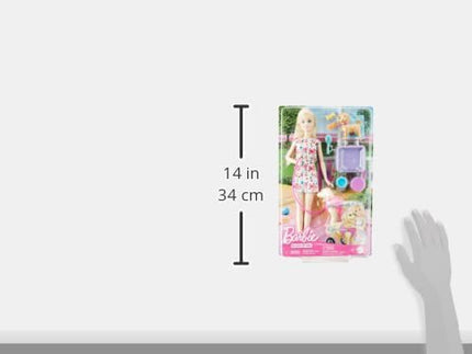 Barbie Doll with 2 Toy Dogs & Pet Accessories, 1 Pup in a Removable Wheelchair with Rolling Wheels, 10+ Piece Set