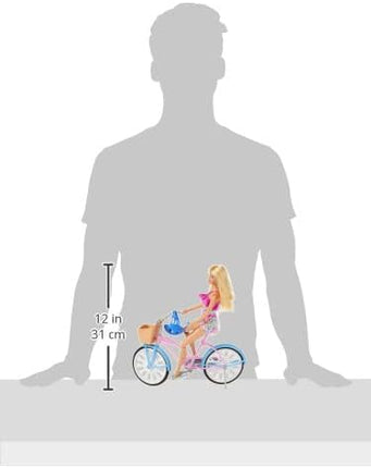 Barbie Doll and Bike Playset with Doll (11.5 in, Blonde), Bicycle with Rolling Wheels & Water Bottle Accessory, Gift for 3 to 7 Year Olds