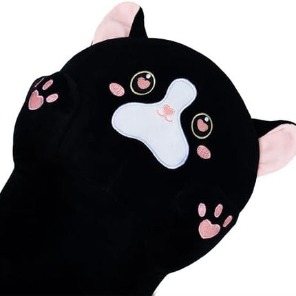 27.5in Long Plush Toy Cat Pillow Cute Plush Cat Toy Doll Stuffed Animal Cat Hugging Pillow for Sleeping Gift for Kids and Girls(Black&Pink,70cm/27.5in)