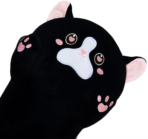 Long Plush Toy Cat Pillow Cute Plush Cat Toy Doll Stuffed Animal Cat Hugging Pillow for Sleeping Gift for Kids and Girls(Black&Pink,110cm/43.3in)