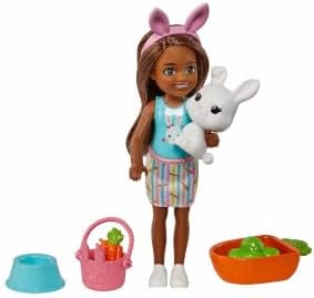 Barbie Chelsea Doll (Brunette) with Pet Bunny & Storytelling Accessories Including Pet Bed, Bunny Treats & More, Toy for 3 Year Olds & Up