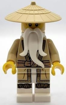 LEGO Ninjago: Sensei Wu Minifigure with Tan Robes Battle Staff and Braided Ponytail