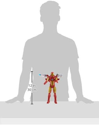 Avengers Marvel Titan Hero Series Blast Gear Iron Man Action Figure, 12-Inch Toy, with Launcher, 2 Accessories and Projectile, Ages 4 and Up, Red