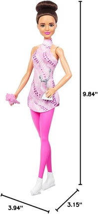 Barbie Careers Fashion Doll & Accessories, Brunette Ice Skater in Removable Pink Outfit with Ice Skates & Trophy