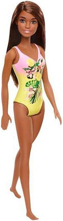 Barbie Fasshion Doll, Beach-Themed Brunette Wearing Pink & Yellow Floral Swimsuit