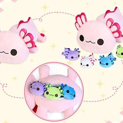KMUYSL Axolotl Plush Toys for Ages 0 1 2 3 4 5 6 7 8+ Year Old- Axolotl Mommy Stuffed Animal with 4 Baby Axolotls in Her Tummy, Plush Toys Set, Christmas Birthday Gifts for Baby, Toddler, Kids