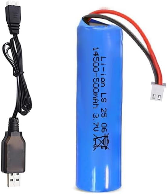 14500 Rechargeable Battery, 3.7V 500mAh Li-ion Battery XH-2 Pin Plug with USB Charger Cable for Flashlights, Electric Toys, DIY Battery Pack, Bluetooth Speakers
