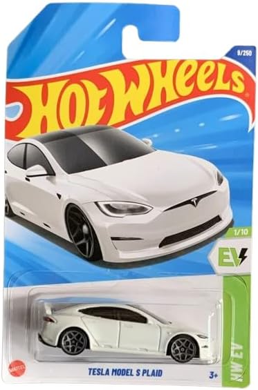 Hot Wheels Tesla Model S Plaid [White], HW EV 1/10, 9/250, 1:64 Scale Diecast Car
