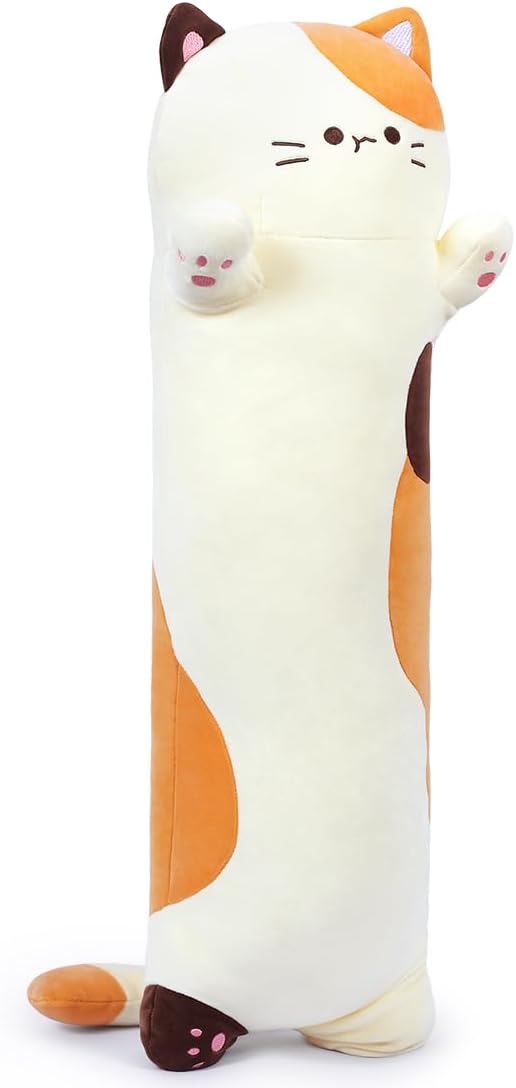Long Plush Toy Cat Pillow Cute Plush Cat Toy Doll Stuffed Animal Cat Hugging Pillow for Sleeping Gift for Kids and Girls(Beige,70cm/27.6in)