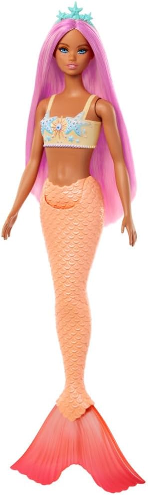 Barbie Mermaid Doll with Pink Fantasy Hair & Headband Accessory, Toy with Starfish-Inspired Bodice & Soft Orange Tail