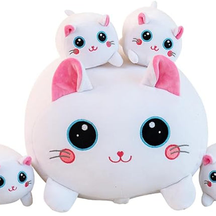 Cat Plush Stuffed Animals with 4 Kitties Plushies,16" Soft Jumbo Pillow Gifts for Kids Him Her Girlfriend Boyfriend