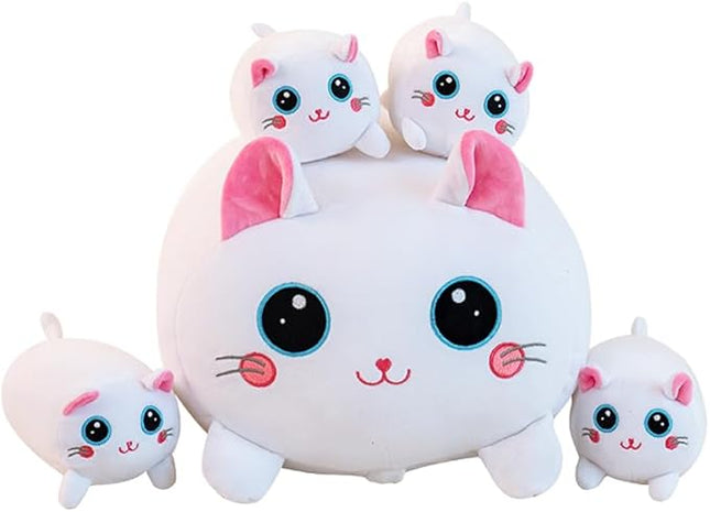 Cat Plush Stuffed Animals with 4 Kitties Plushies,16" Soft Jumbo Pillow Gifts for Kids Him Her Girlfriend Boyfriend