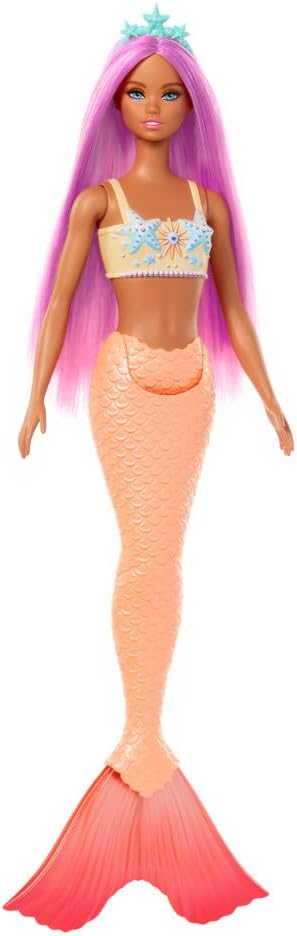 Barbie Mermaid Doll with Pink Fantasy Hair & Headband Accessory, Toy with Starfish-Inspired Bodice & Soft Orange Tail