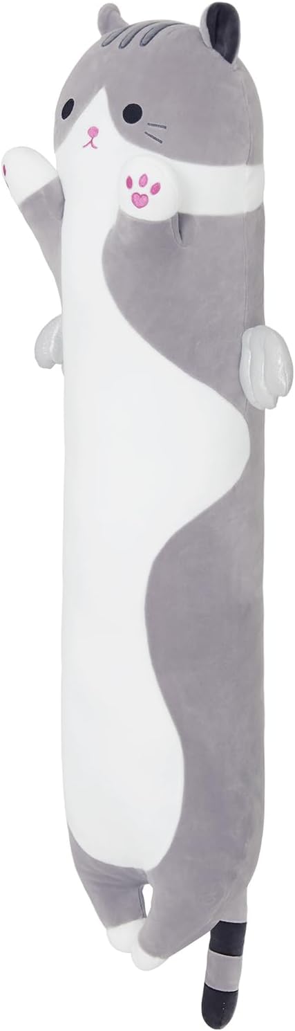 Long Plush Toy Cat Pillow Cute Plush Cat Toy Doll Stuffed Animal Cat Hugging Pillow for Sleeping Gift for Kids and Girls(Gray,70cm/27.5in)