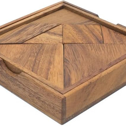 Wood Tangram - Wooden Brain Teaser Block for Kids & Adult - Wood Block Puzzle - Logic Puzzle - STEM Montessori Educational Sensory Toys for All Ages