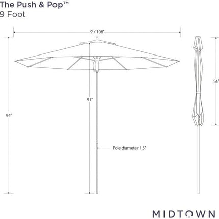 The Wooden 9 Feet Outdoor Umbrella With Terylast Pear Stripes (Light Green/White Stripes) Polyester Fabric - Aluminum Frame Patio Umbrella With Push System For Deck, Garden, Pool - Wooden Pole