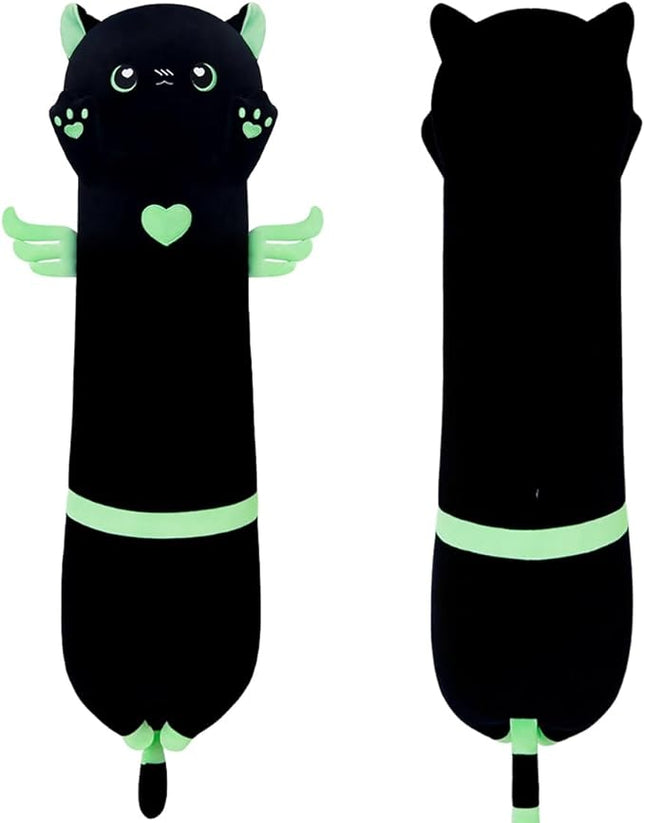 Long Plush Toy Cat Pillow Cute Plush Cat Toy Doll Stuffed Animal Cat Hugging Pillow for Sleeping Gift for Kids and Girls(Black&Green,90cm/35.4in)