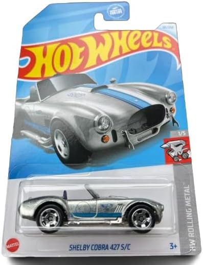 Hot Wheels Shelby Cobra 427 S/C 1/5 Scale Diecast Car, Silver/Blue
