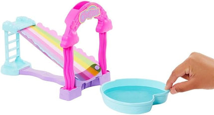 Barbie HTK39 Rainbow Water Slide Set with Chelsea Doll and Puppy, Height 20 cm, Accessories Included, Children's Toy, from 3 Years,