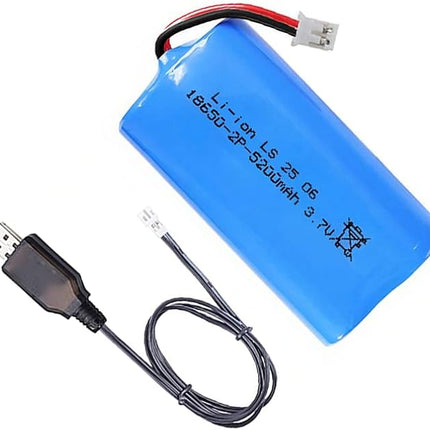 3.7V 5200mAh Li-ion Battery, 18650 Rechargeable Batteries with USB Charger Cable PH-2P Plug for Remote Control Cars, Bluetooth Speakers, LED Flashlights, Flashlights