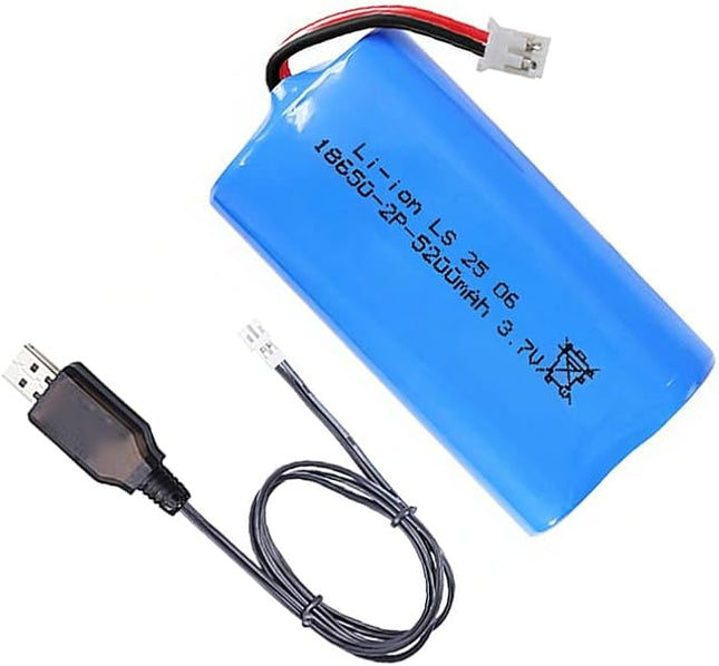 3.7V 5200mAh Li-ion Battery, 18650 Rechargeable Batteries with USB Charger Cable PH-2P Plug for Remote Control Cars, Bluetooth Speakers, LED Flashlights, Flashlights