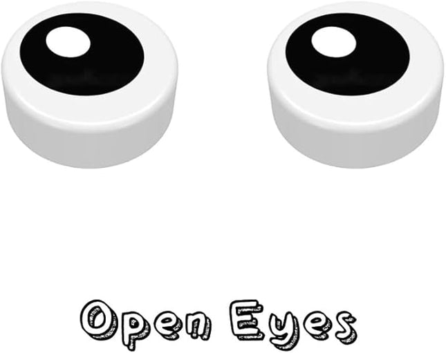 LEGO Parts and Pieces - 50 Pcs Mixed Lot of White 1X1 Tile (Full Eyes, Partially Closed Eyes, and Closed Eyes) Plus Minifigureland Tile