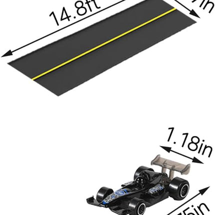 Flex Track 15 Ft Starter Set, with 4 Small Racecars，Suitable for Hot Wheels and Diecast 1/64th Cars，Long Roll-Type Portable Racing Track Suitable for Children Aged 3 and Above. (Black)