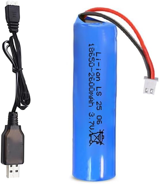 18650 Rechargeable Battery, 3.7V 2600mAh Li-ion Battery XH-2 Pin Plug with USB Charger Cable for Remote Control Cars, Bluetooth Speakers, LED Flashlights, Flashlights