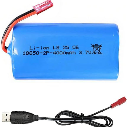 3.7 Volt Rechargeable Battery 4000mah, 18650 Batteries with JST Connector, and USB Charger Cable for Flashlights, Remote Control Cars, Bluetooth Speakers, LED Flashlights