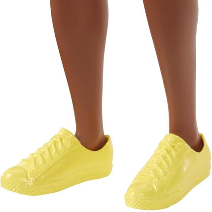 Barbie Ken Fashionistas Doll #162 with Rooted Brunette Hair Wearing Graphic Purple Top, Shorts & Yellow Shoes, Toy for Kids 3 to 8 Years Old