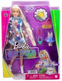 Barbie Extra Doll and Accessories with Extra-Long Blonde Hair Wearing Floral Outfit & Poncho with Pet Bunny