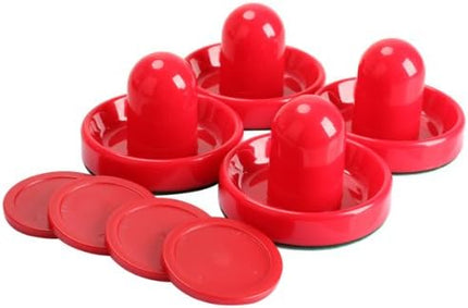 Vktech 4Pcs Air Hockey Table Goalies with 4pcs Puck Felt Pusher Mallet Grip Red