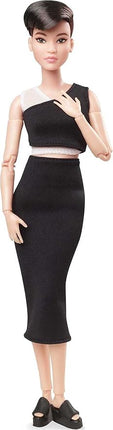 Barbie Signature Looks Doll (Petite, Brunette Pixie Cut) Fully Posable Fashion Doll Wearing Black Midi Skirt for Collectors