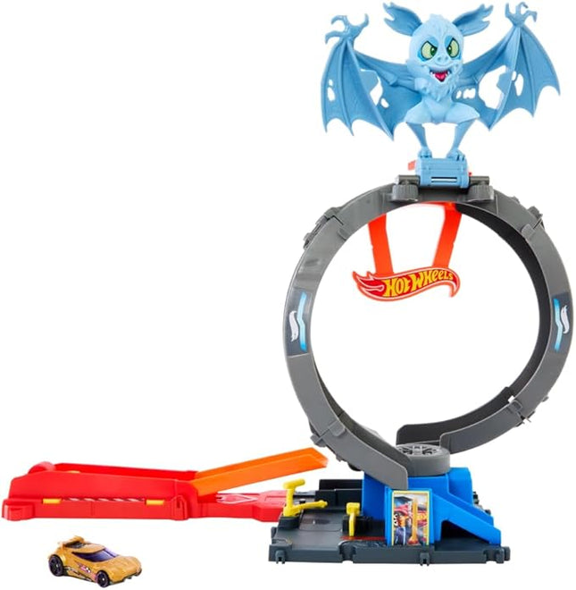 Hot Wheels City Toy Car Track Set, Bat Loop Attack with Adjustable Loop & Launcher, 1:64 Scale Vehicle, Connects to Other Sets