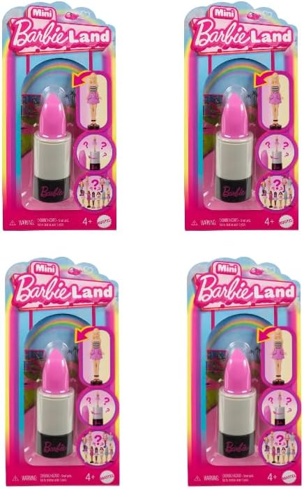 Barbie Mini BarbieLand Fashionistas Dolls, 1.5-inch Dolls in Lipstick Tube, Surprise Reveal (Styles May Vary) - Pack of 4