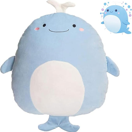 Soft Flat Whale Plush Hugging Pillow Cute Blue Whale Stuffed Animal Plushies Toys Kids Anime Cushion for Birthday, Valentine's Day, Christmas...16.5 Inch