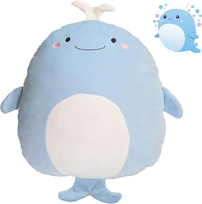 Soft Flat Whale Plush Hugging Pillow Cute Blue Whale Stuffed Animal Plushies Toys Kids Anime Cushion for Birthday, Valentine's Day, Christmas...16.5 Inch