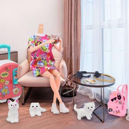 UNICORN ELEMENT 16 Pcs Doll Clothes and Accessories for 11.5 Inch Girl Dolls, Fashion Travel Suitcase Set Including Blue Jean Skirts, Bags, Food Magazines etc (Style B)