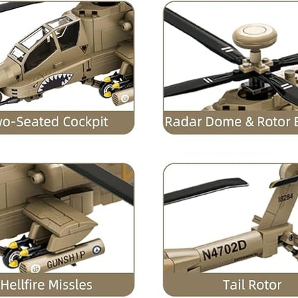 Apostrophe Games AH-64 Apache Helicopter Building Block Set – 259 Pieces - Air Force Plane, Ages 10+
