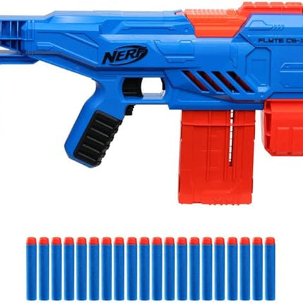 Nerf Alpha Strike Flyte CS-10 Motorised Blaster – 10-Dart Clip-Fed Blasting – 20 Official Nerf Elite Darts – for Kids, Teens, Adults, Multicolor (E8696)