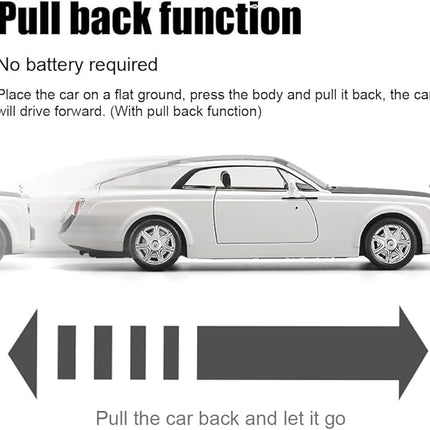 1/24 Rolls-Royce Sweptail Toy Car Alloy Diecast Collectible Model Car for Kids Gift, Pull Back Toy Car with Sound and Light, Classic Double Door, Car Logo Can be Folded