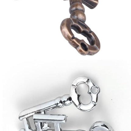 Brain Teaser 3D Unlock Interlocking Metal Hole Lock Puzzle - Adult Educational IQ Toy (Gold Silver Key)