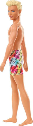 Barbie Ken Beach Doll with Blond Hair Dressed in Colorful Los Angeles-Print Swim Trunks