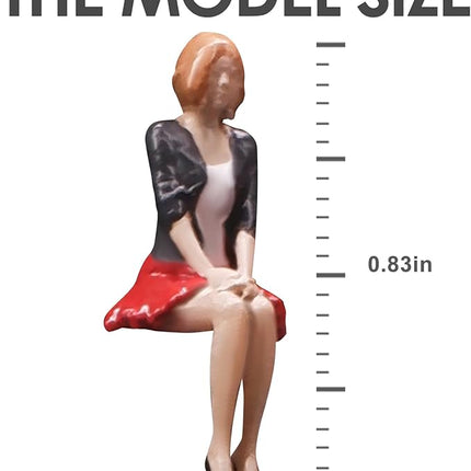 Painted Figure 1:64 Scale Mini Model Trains Architectural Plastic People Figures Sitting Red Skirt Girl Figure Model,Suitable for Miniature Scenes(64029B)
