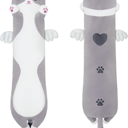 Long Plush Toy Cat Pillow Cute Plush Cat Toy Doll Stuffed Animal Cat Hugging Pillow for Sleeping Gift for Kids and Girls(Gray,90cm/35.4in)