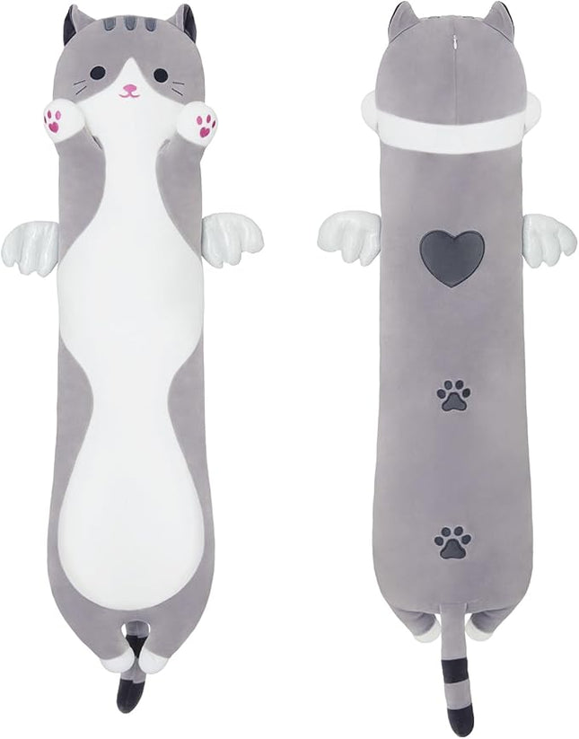 Long Plush Toy Cat Pillow Cute Plush Cat Toy Doll Stuffed Animal Cat Hugging Pillow for Sleeping Gift for Kids and Girls(Gray,110cm/43.3in)