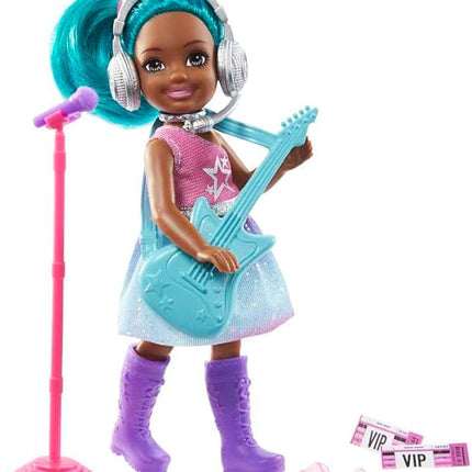 Barbie Chelsea Can Be Playset with Brunette Chelsea Rockstar Doll (6-in), Guitar, Microphone, Headphones, 2 VIP Tickets, Star-Shaped Glasses, Great Gift for Ages 3 Years Old & Up