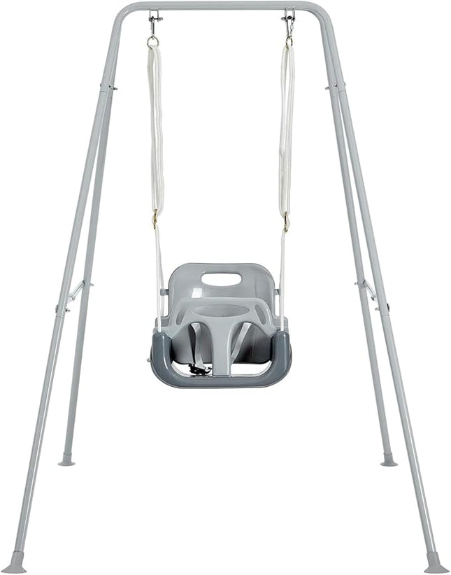 FUNLIO Toddler Swing with Foldable Metal Stand for Toddlers Aged 1~10 Years, 3-in-1 Baby Swing Set with 4 Sandbags for Backyard/Indoor/Outdoor Play, Easy to Assemble & Store, Grey